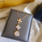 [Imperial] COLOR BLOSSOM LARIAT NECKLACE PINK GOLD WHITE MOTHER PEARL AND DIAMOND