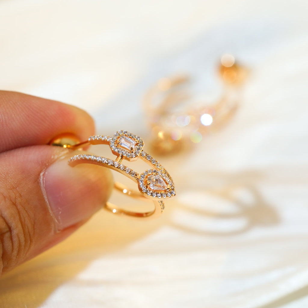 [Imperial] CREOLES MY TWIN 2 RANGS SILVER DIAMOND EARRINGS