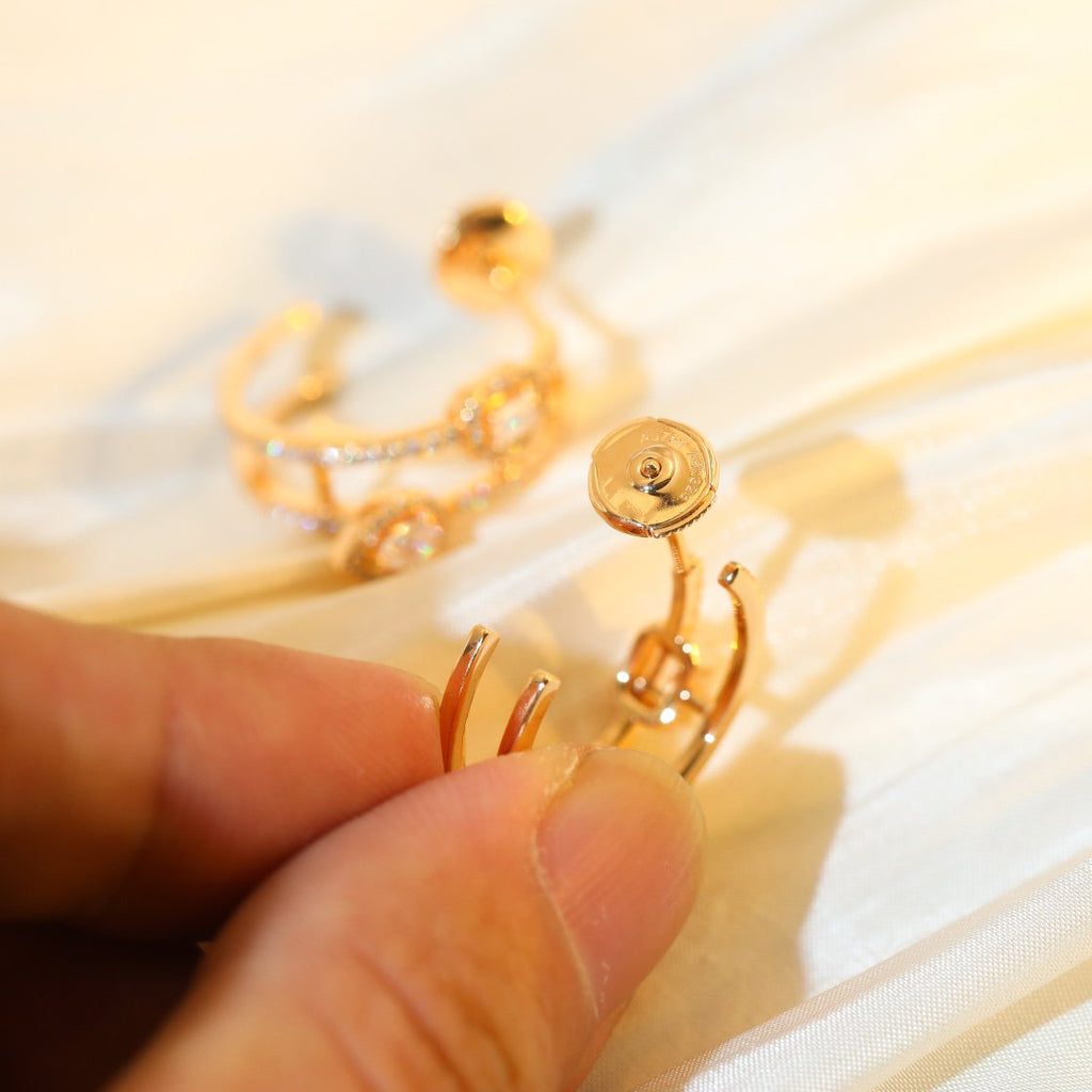 [Imperial] CREOLES MY TWIN 2 RANGS SILVER DIAMOND EARRINGS