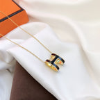 [Imperial] HM CLIC BLACK ENAMEL GOLD NECKLACE