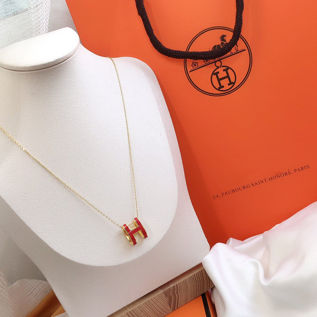 [Imperial] HM CLIC RED ENAMEL GOLD NECKLACE