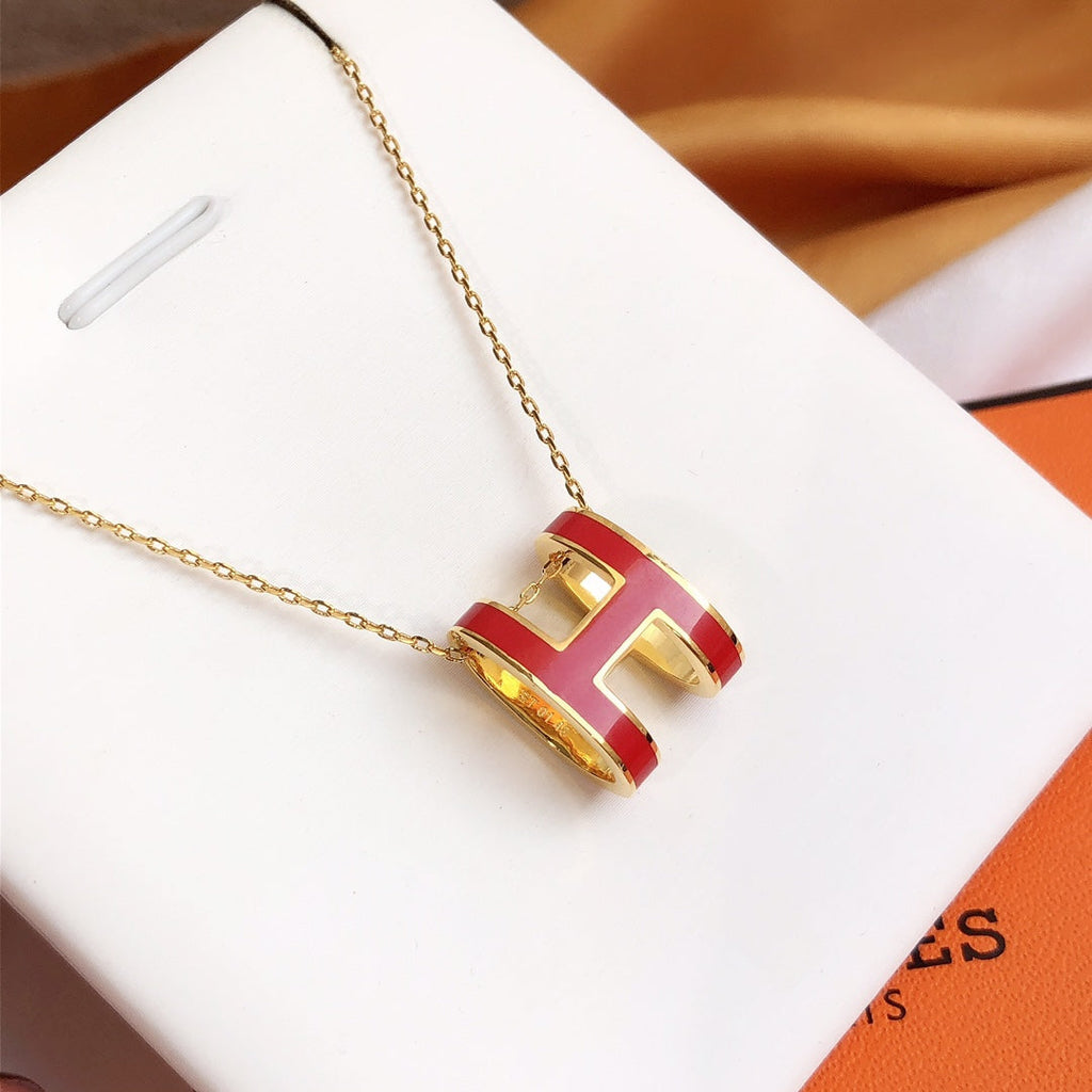[Imperial] HM CLIC RED ENAMEL GOLD NECKLACE
