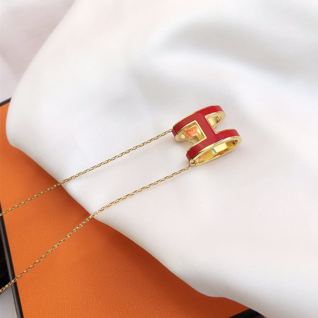 [Imperial] HM CLIC RED ENAMEL GOLD NECKLACE