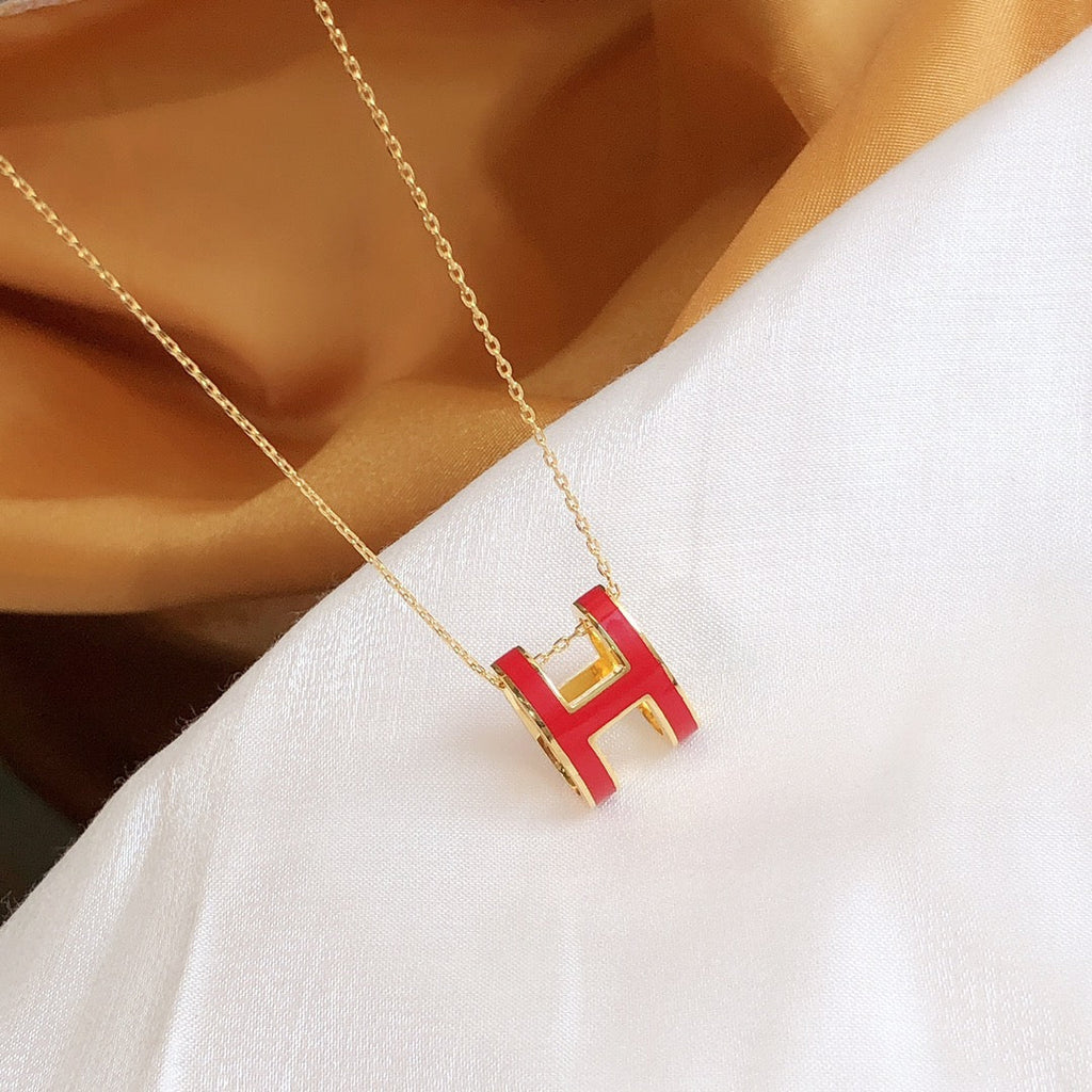 [Imperial] HM CLIC RED ENAMEL GOLD NECKLACE
