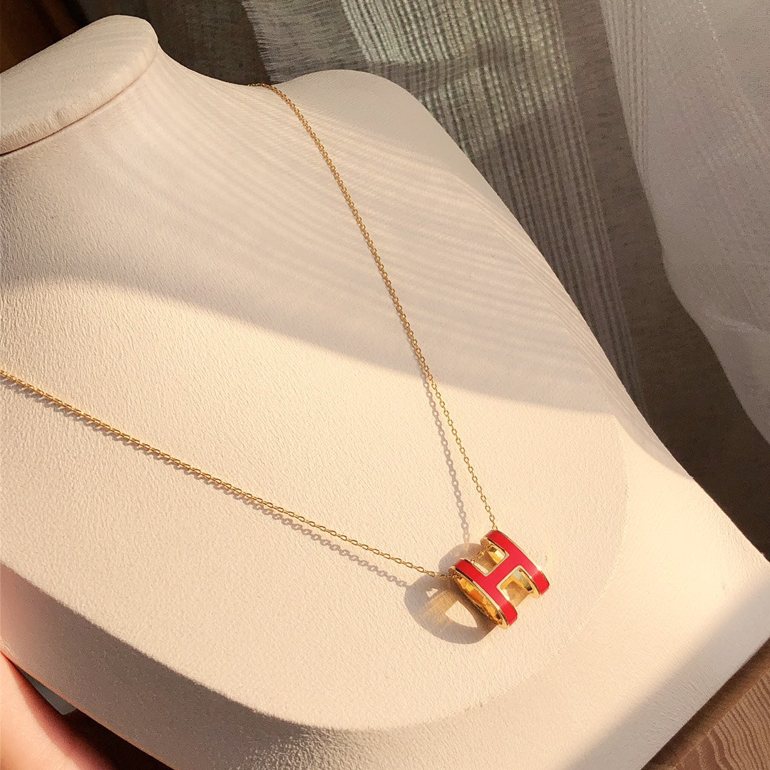 [Imperial] HM CLIC RED ENAMEL GOLD NECKLACE