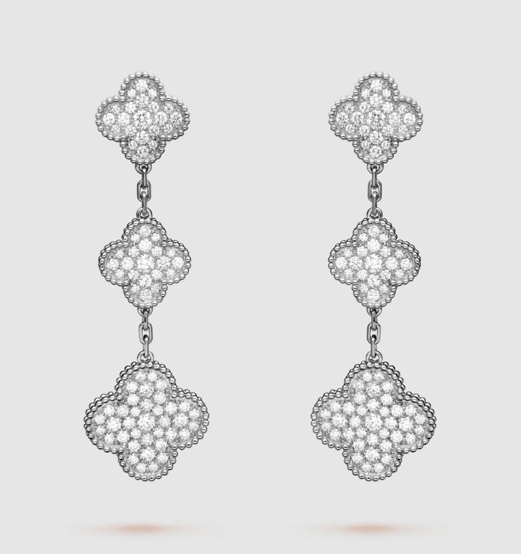 [Imperial] CLOVER 3 MOTIF DIAMOND SILVER DROP EARRINGS