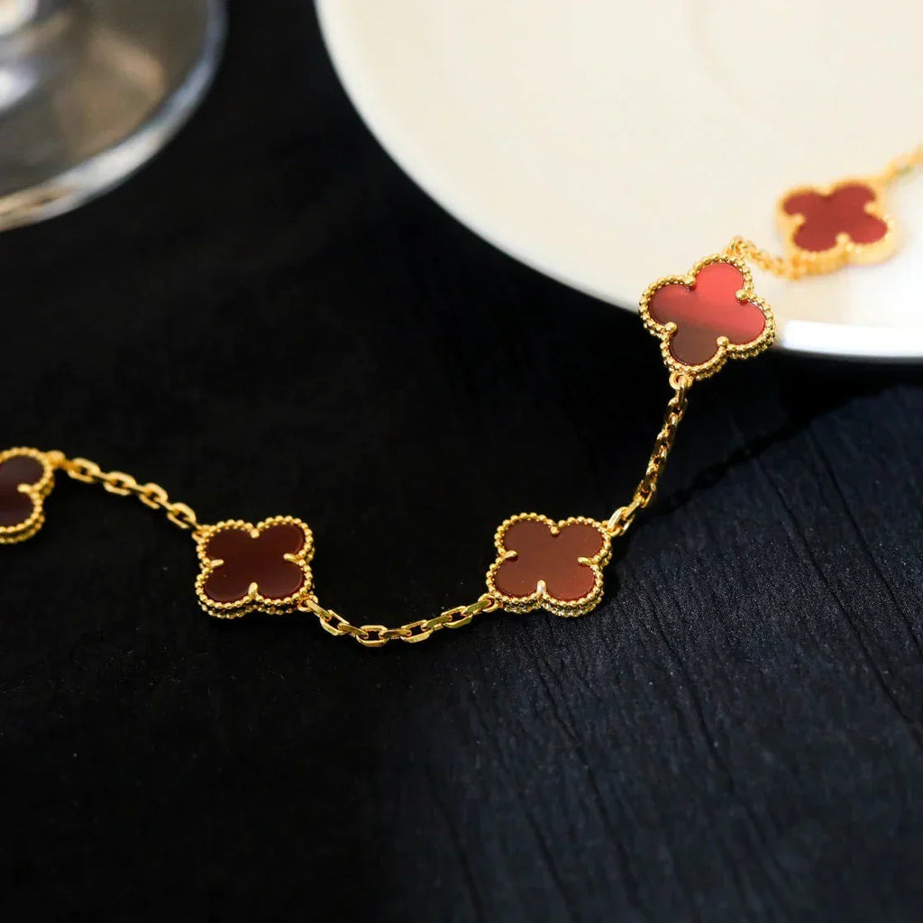 [Imperial]New  CLOVER 5 MOTIF RED CORNELIAN BRACELET COLLECTION
