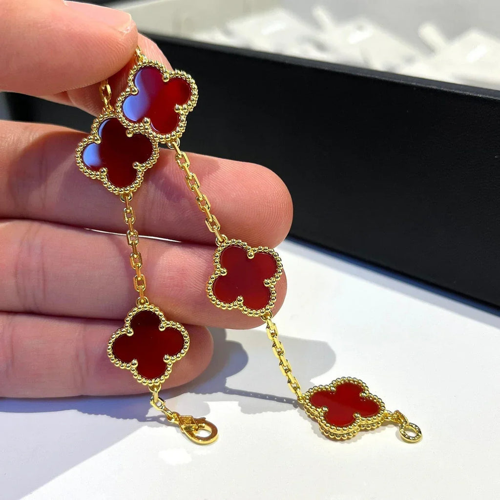 [Imperial]New  CLOVER 5 MOTIF RED CORNELIAN BRACELET COLLECTION
