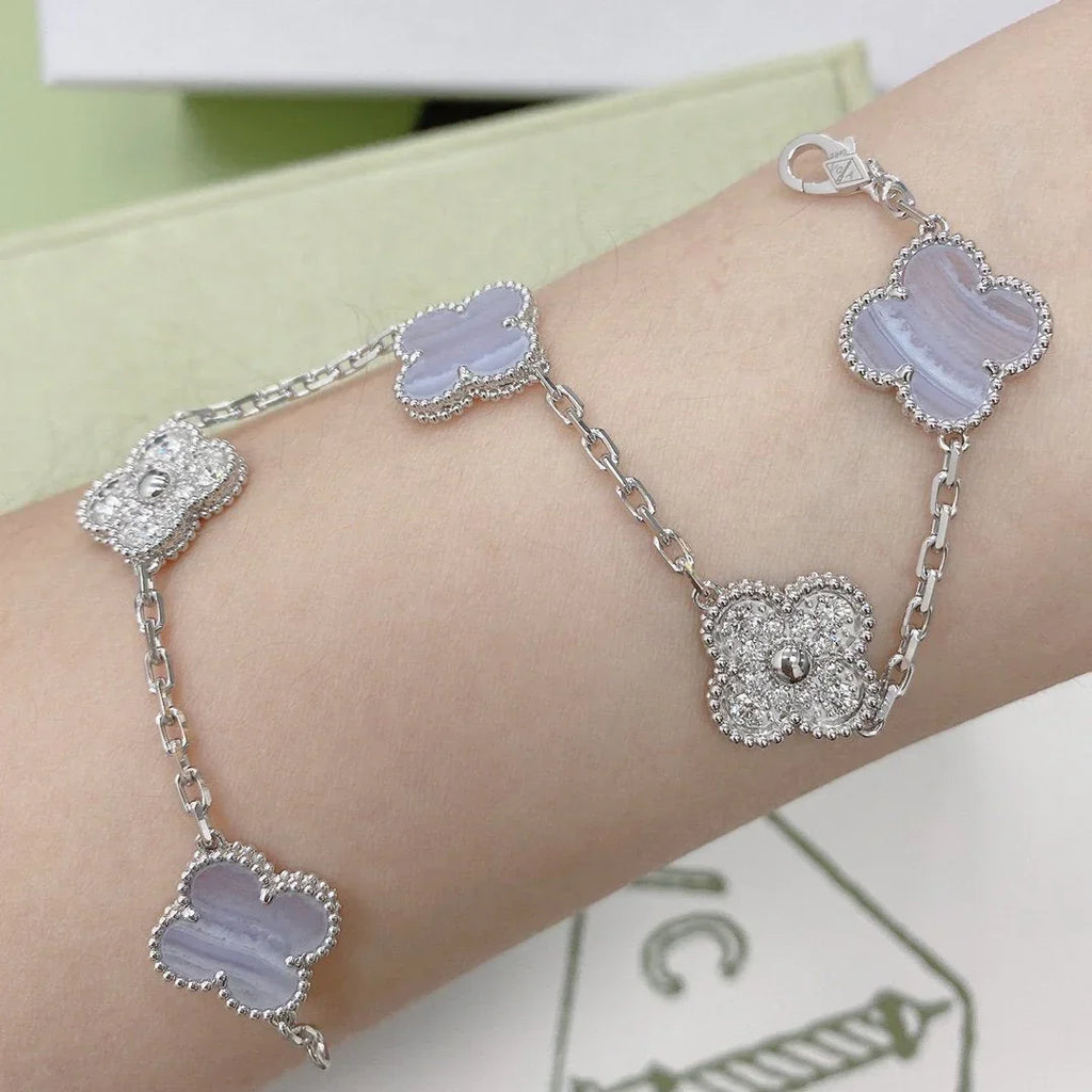 [Imperial]New  CLOVER 5 MOTIF PURPLE CHALCEDONY BRACELET COLLECTION