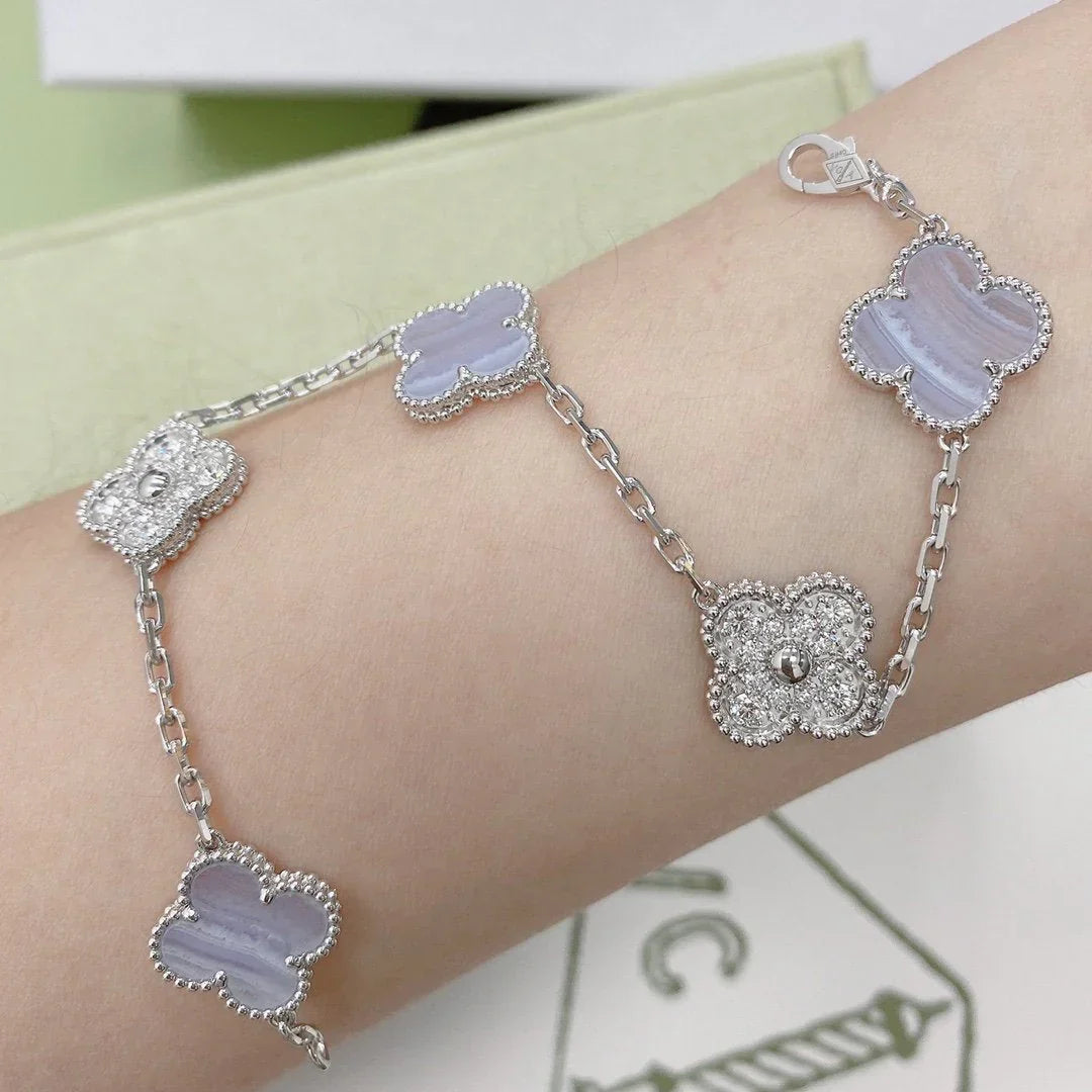 [Imperial]New  CLOVER 5 MOTIF PURPLE CHALCEDONY BRACELET COLLECTION