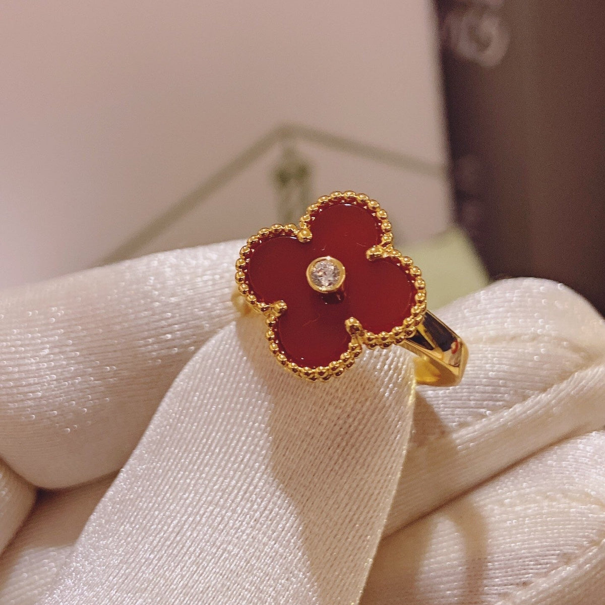 [Imperial] CLOVER ONYX RING GOLD DIAMANT