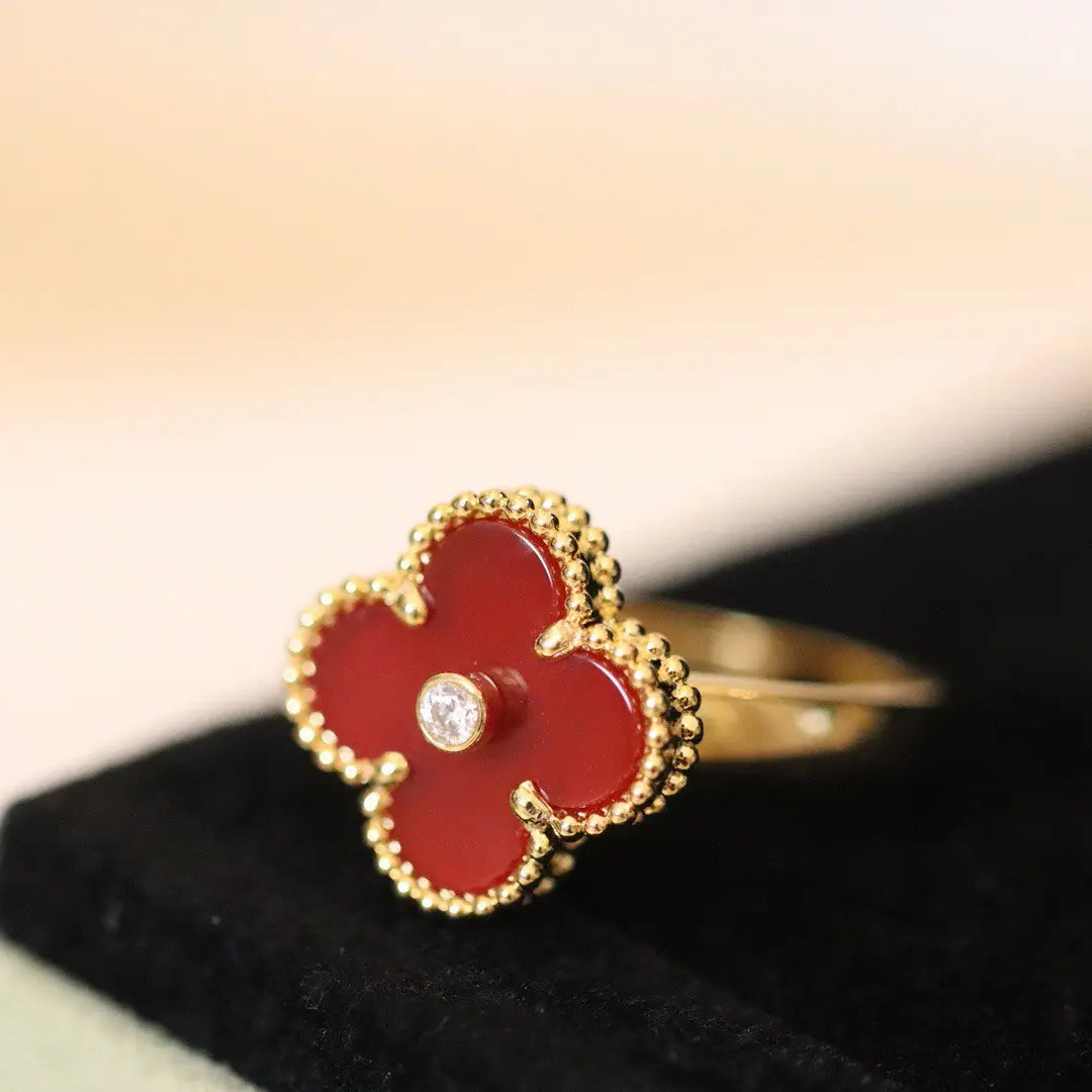 [Imperial] CLOVER ONYX RING GOLD DIAMANT
