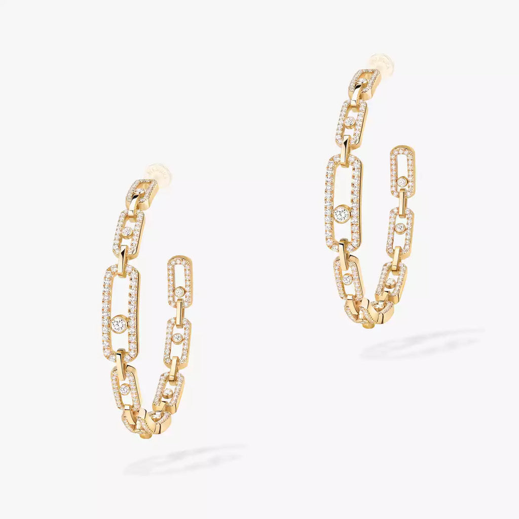[[Imperial] Move Link Diamond Hoop Earrings
