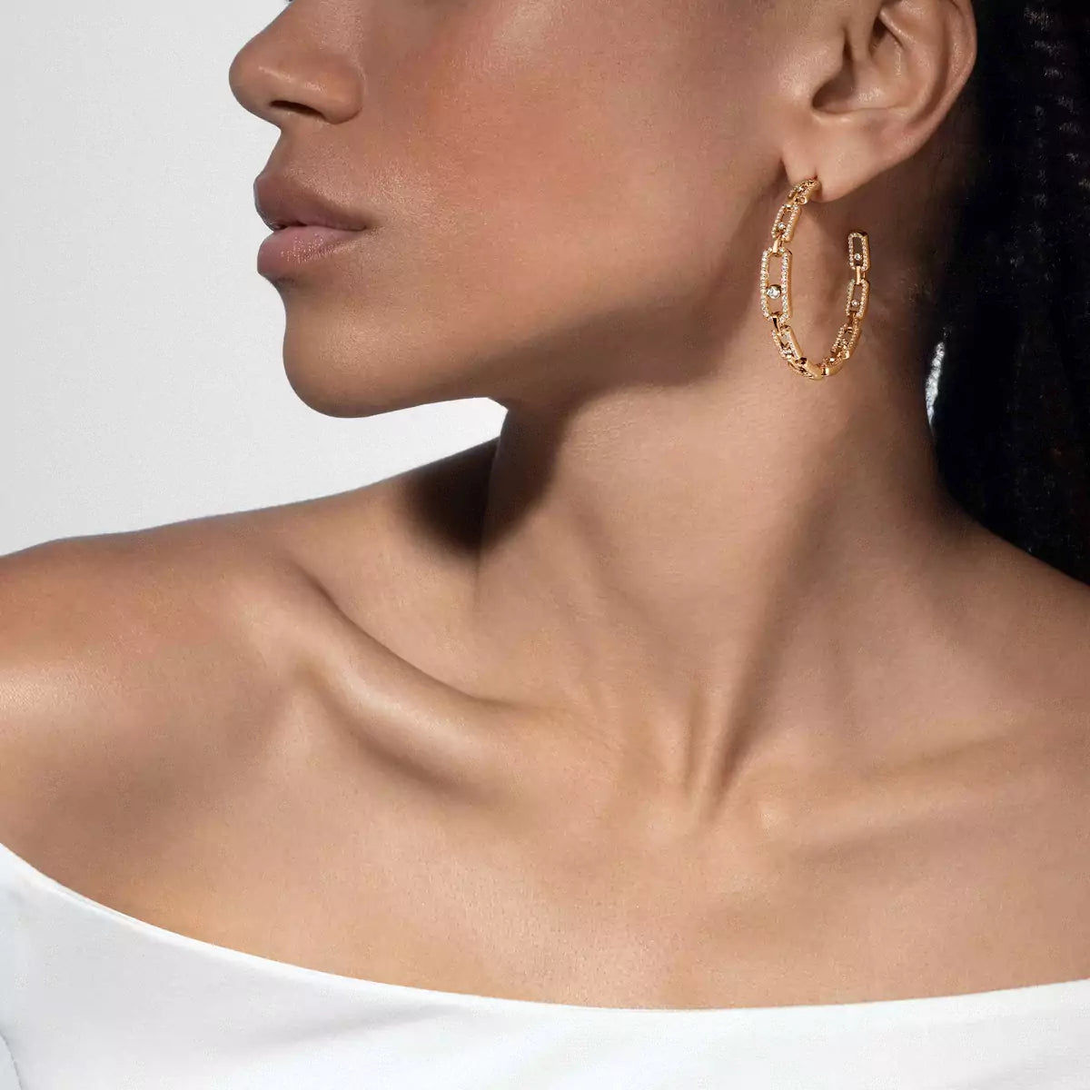 [[Imperial] Move Link Diamond Hoop Earrings