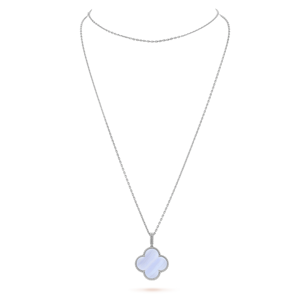 [Imperial] CLOVER SILVER CHALCEDONY BIG CLOVER NECKLACE