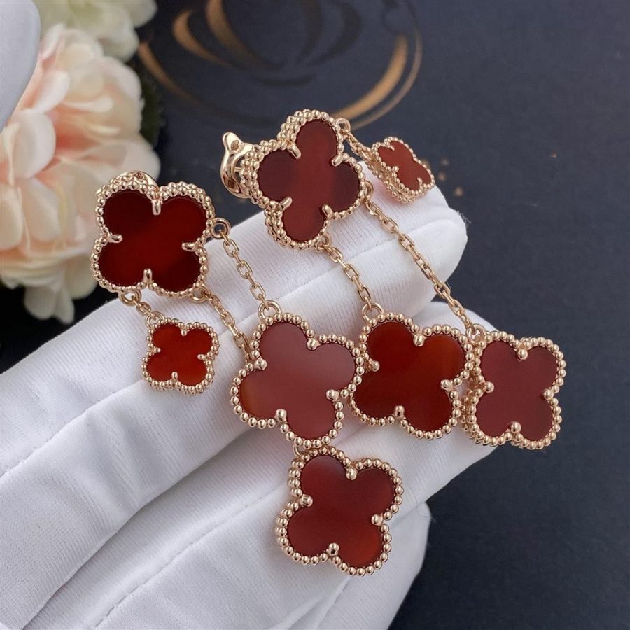 [Imperial] CLOVER EARRINGS CARNELIAN 4 MOTIFS PINK GOLD