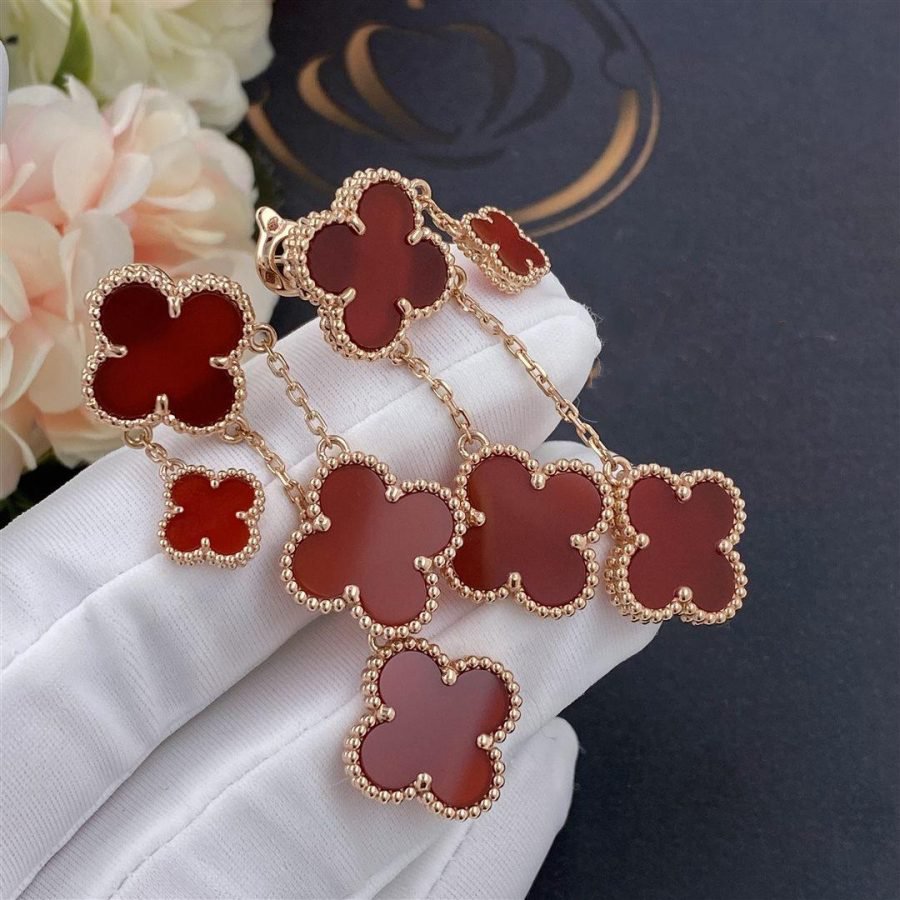 [Imperial] CLOVER EARRINGS CARNELIAN 4 MOTIFS PINK GOLD