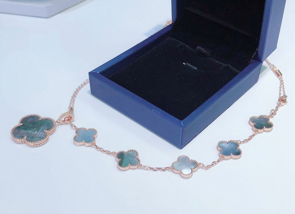 [Imperial] COMBINED BRACELET 5 MOTIFS AND NECKLACE DARK MOP ROSE GOLD