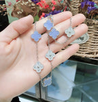 [Imperial] CLOVER 10 MOTIFS CHALCEDONY DIAMONDS SILVER NECKLACE