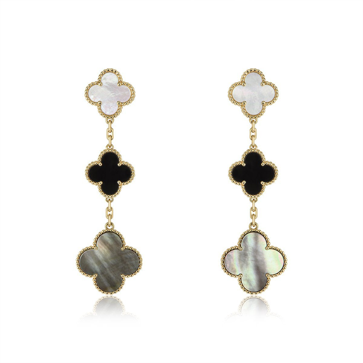 [Imperial] CLOVER EARRINGS GOLD ONYX MOP 3 MOTIF
