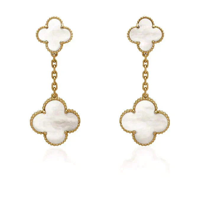 [Imperial] CLOVER 2 MOTIF WHITE MOP EARRINGS